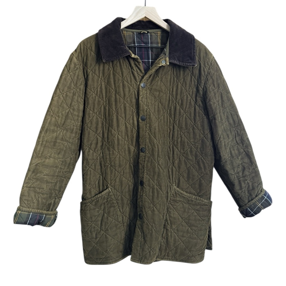 Barbour Liddesdale Quilted Corduroy Jacket - Olive with Plaid Lining